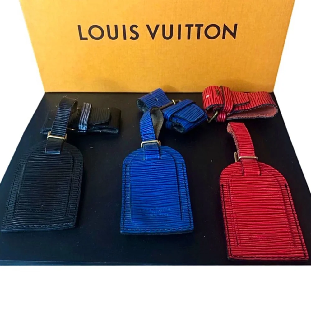 LOUIS VUITTON Red Epi Leather Luggage Tag and Poignet Sets